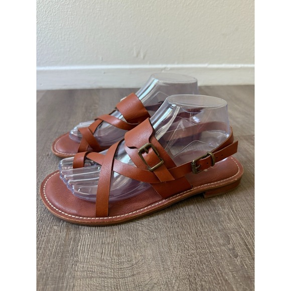 Patricia Nash Fidella Tan Leather Sandals Womens 8M Boho Flat Adjustable Strappy - Picture 2 of 11